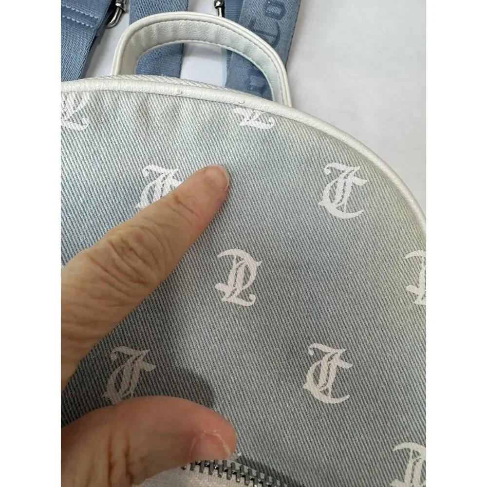 Juicy Couture Logo Mini Backpack Heart Charm Rhinestone Detail Blue Monogram